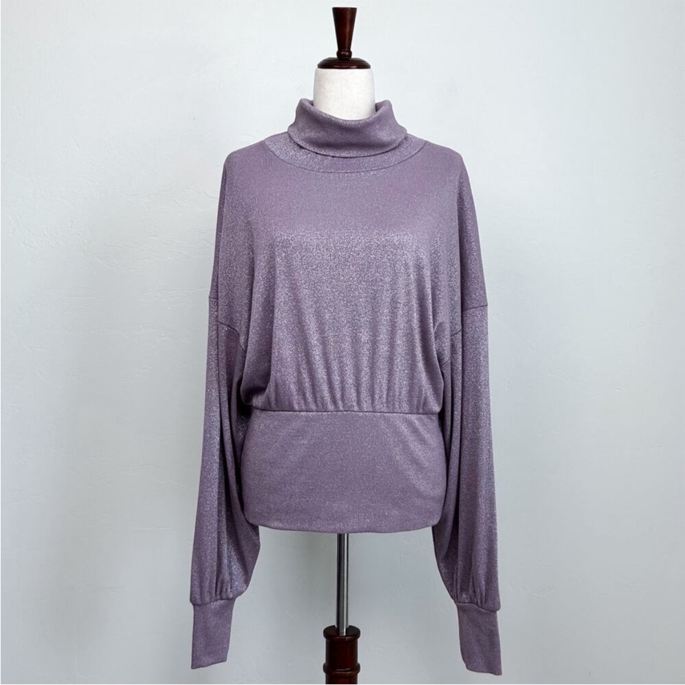 Free People Cowl Neck Shimmering Purple Long Sleeve Blouse size Small - Picture 14 of 14